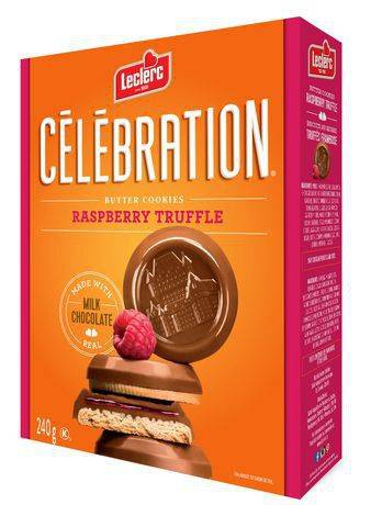Leclerc biscuits truffés framboise célébration (240 g) - célébration raspberry truffle butter cookies (240 g)