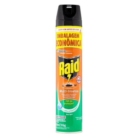 Raid inseticida aerosol multi-insetos com óleo de eucalipto à base de água (420 ml)