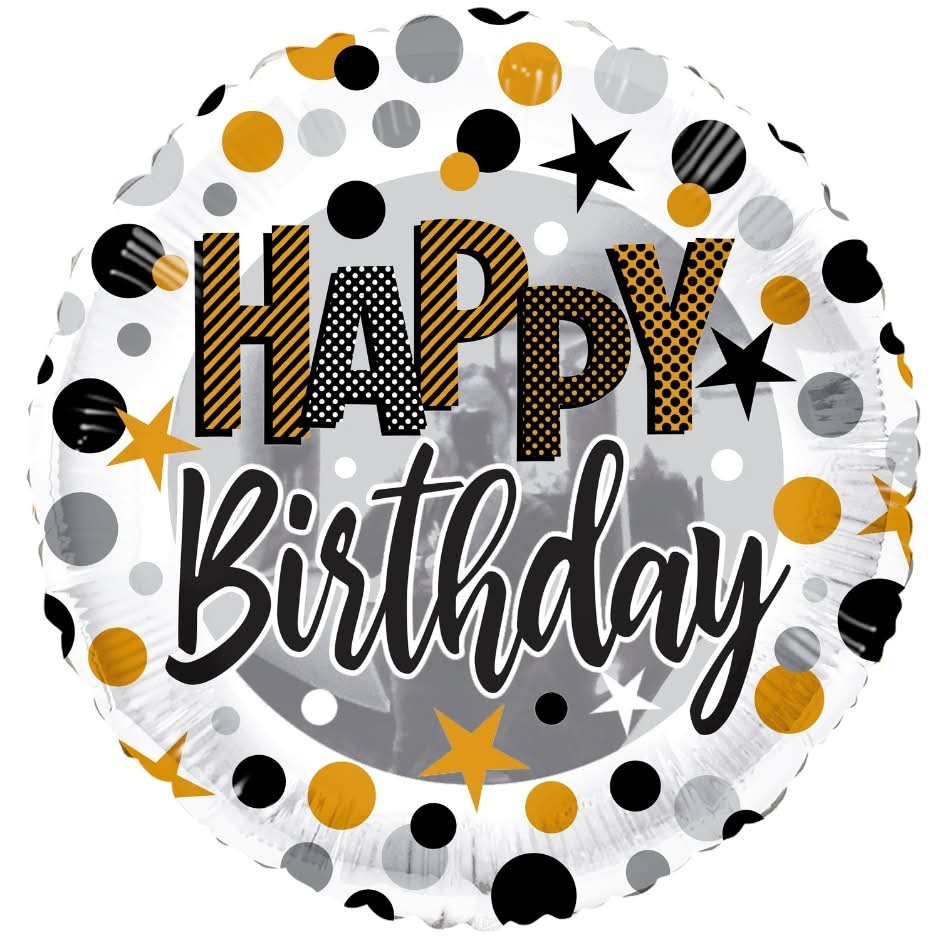 Inflated Party Propz Happy Birthday Balloon With Pattern, Black-Gold