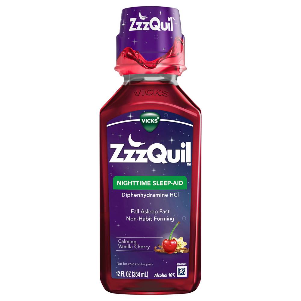 ZzzQuil Nighttime Sleep Aid Liquid, Vanilla-Cherry (12 fl oz)