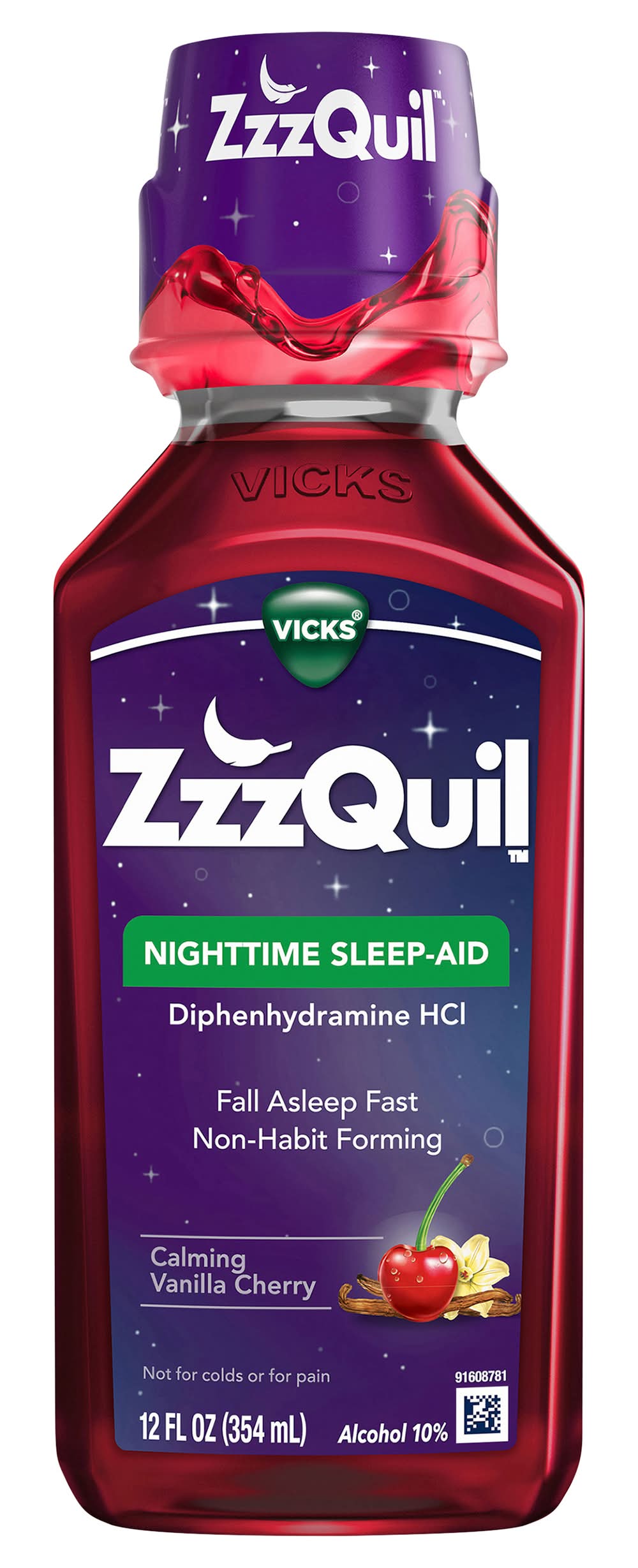 ZzzQuil Nighttime Sleep Aid Liquid, Calming Vanilla-Cherry (12 fl oz)