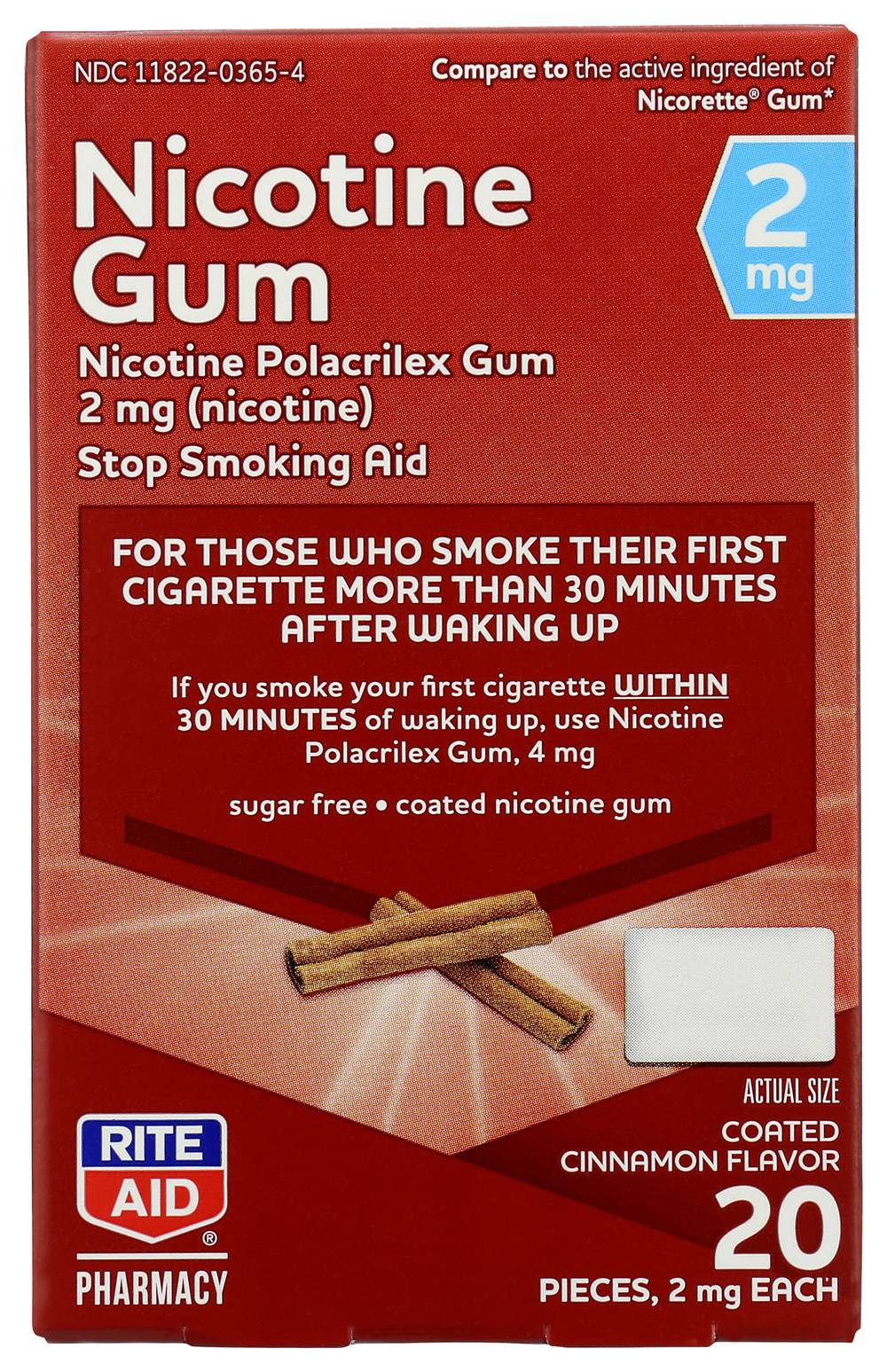 Rite Aid Nicotine Gum - Cinnamon, 2mg, 20 ct