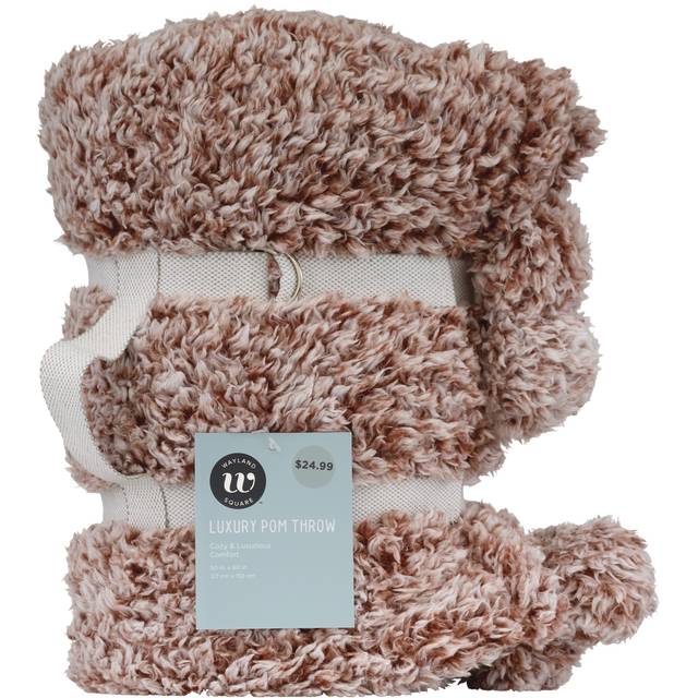 Bck Prntd Sherpa Throw With Pom