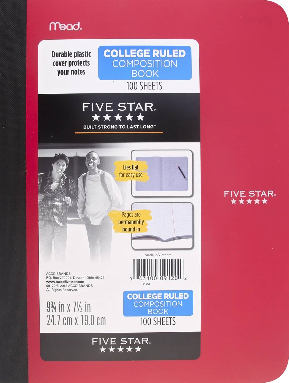 Five Star College Ruled Composition Book 100 Sheets