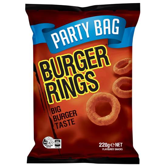 Burger Rings Burger Snacks Party Size Bag 220g