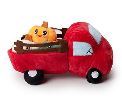 Posh Paws Truck & Pumpkins Burrow Plush Dog Toy, Red