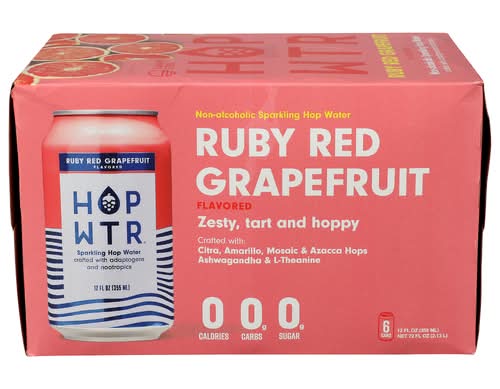 Hop Wtr NA Sparkling Ruby Red Grapefruit Hop Water 6 Pack Cans