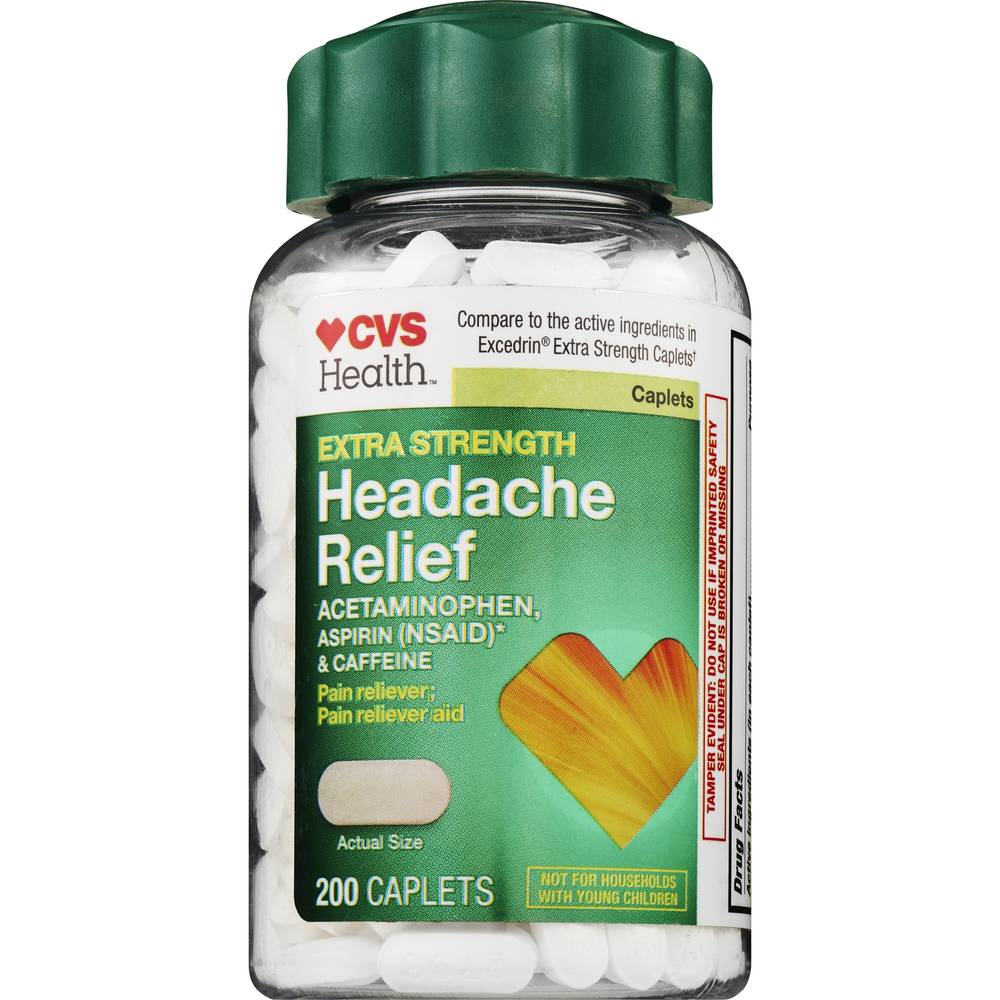 Cvs Health Extra Strength Headache Relief Acetaminophen, Aspirin (Nsaid) & Caffeine Caplets, 200 Ct