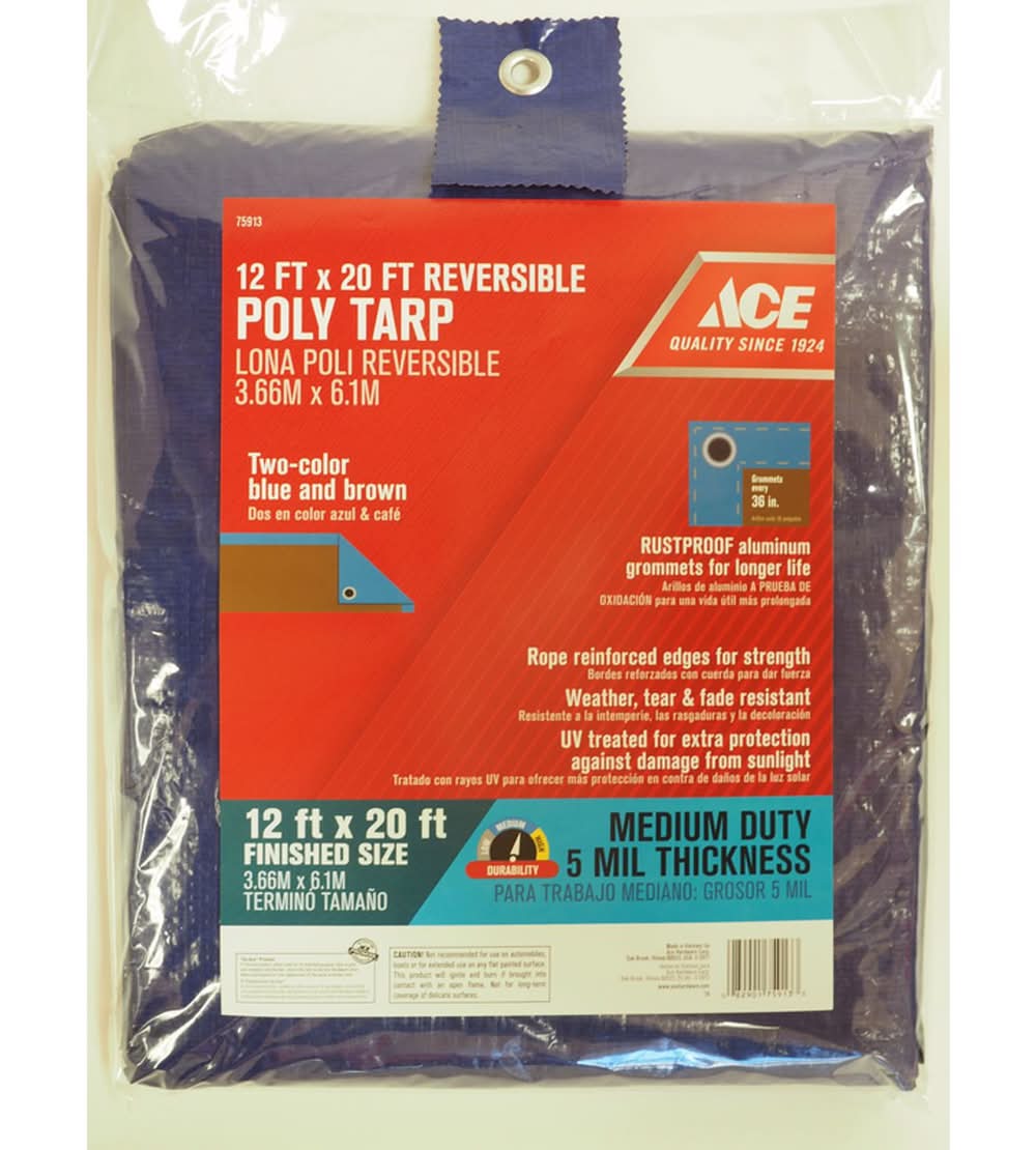 ACE 12 Ft. W X 20 Ft. L Medium Duty Polyethylene Tarp Blue/Brown