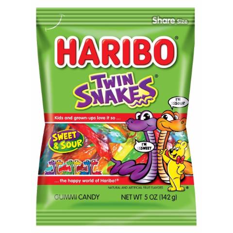 Haribo Twin Snakes Gummi Candy, Sweet & Sour (5 oz)