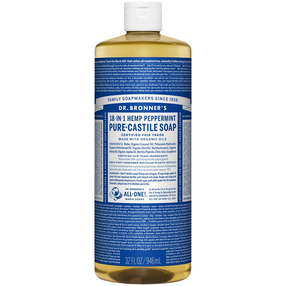 18-In-1 Hemp Pure-Castile Soap - Made With Organic Oils - Peppermint (32 Fluid Ounces)