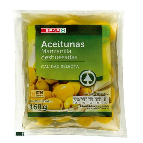 Aceitunas Spar Manzanilla Sin Hueso Bolsa 160Gr