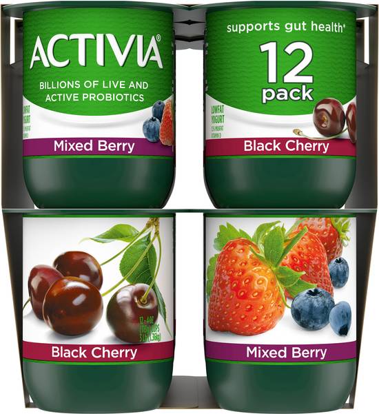 Activia Probiotic Black Cherry & Mixed Berry Yogurt (12 ct)