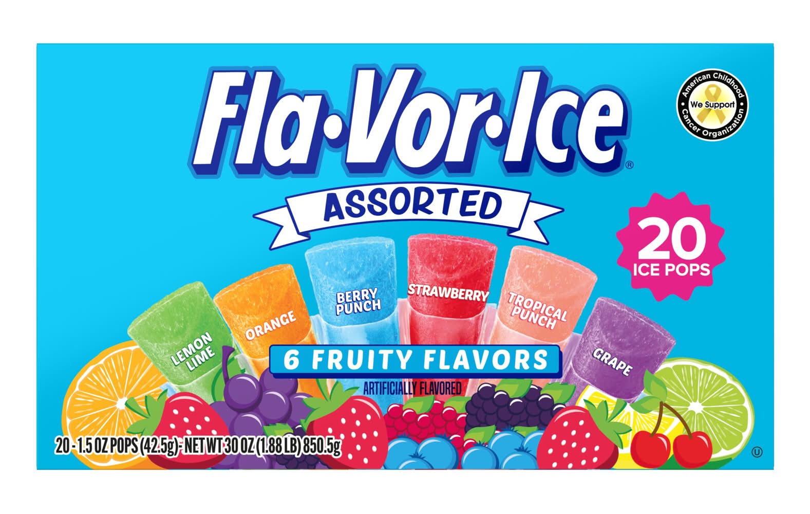 Fla-Vor-Ice Ice Pops, Assorted (20 x 1.5 oz)
