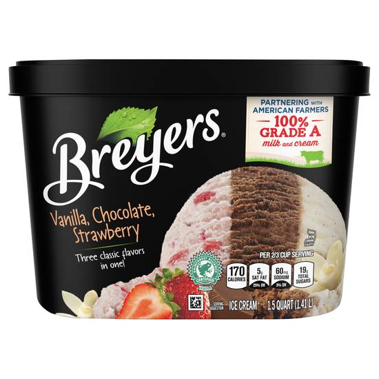 Breyers Vanilla, Chocolate, Strawberry Ice Cream
