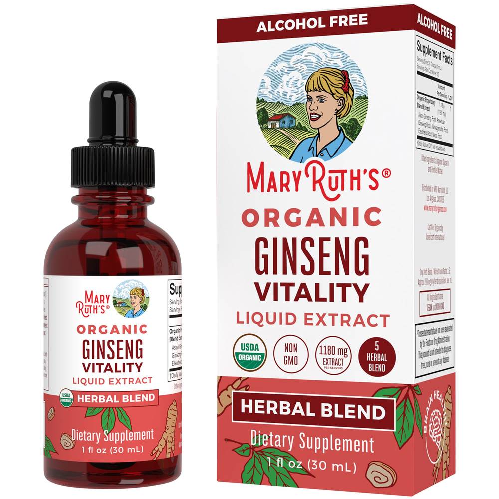 Organic Ginseng Vitality Liquid Extract - Herbal Blend - 1,180 Mg (1 Fl. Oz.)