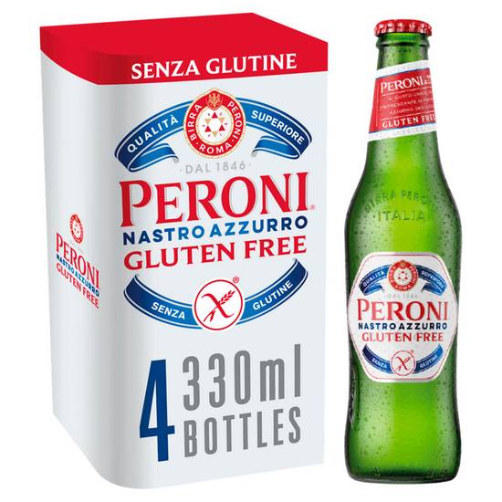 Peroni Nastro Azzurro Gluten Free Lager Beer Bottle 4x330ml