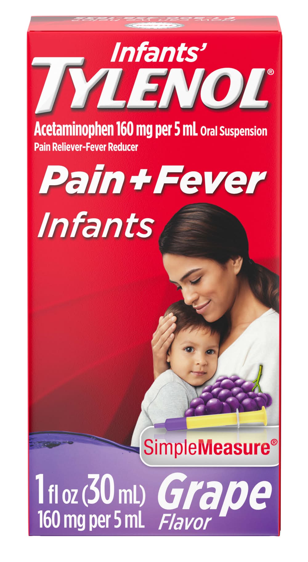 Tylenol Infant Acetaminophen Pain & Fever Reliever Oral Suspension 160 mg, Grape (1 fl oz)