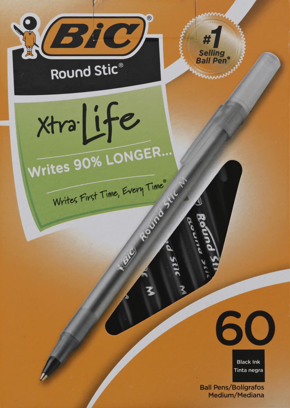 BiC Round Stic Xtra Life Black Ink Medium Ball Pens (60 ct)