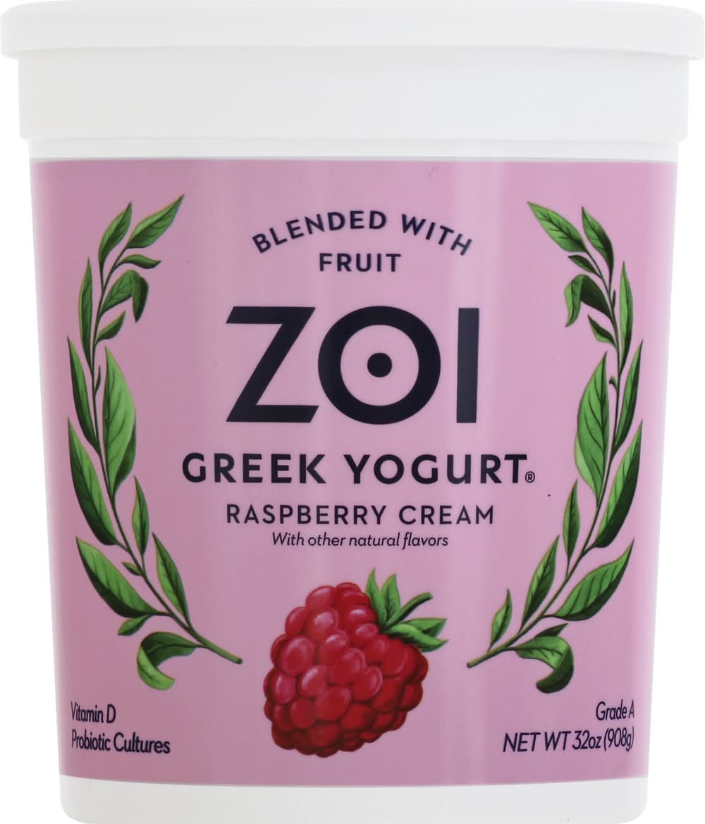 Zoi Blended With Fruit Greek Yogurt, Raspberry Cream (32 oz)
