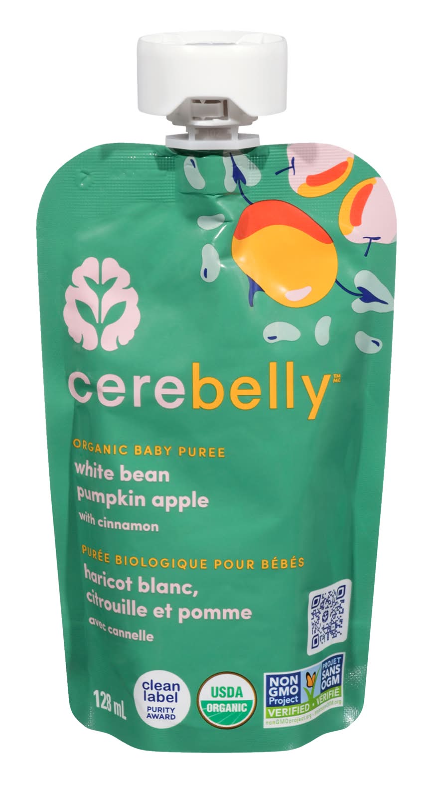 Cerebelly Organic Baby Puree White Bean Pumpkin Apple (128 ml)