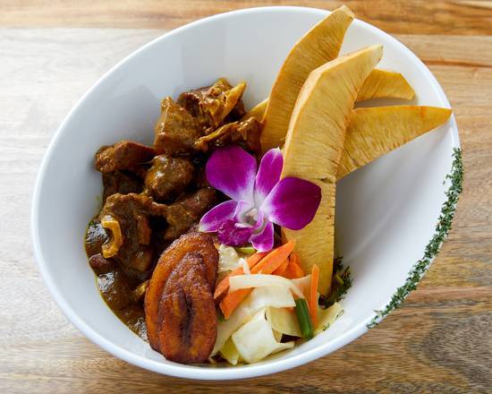 Bread Fruit with Curry Goat