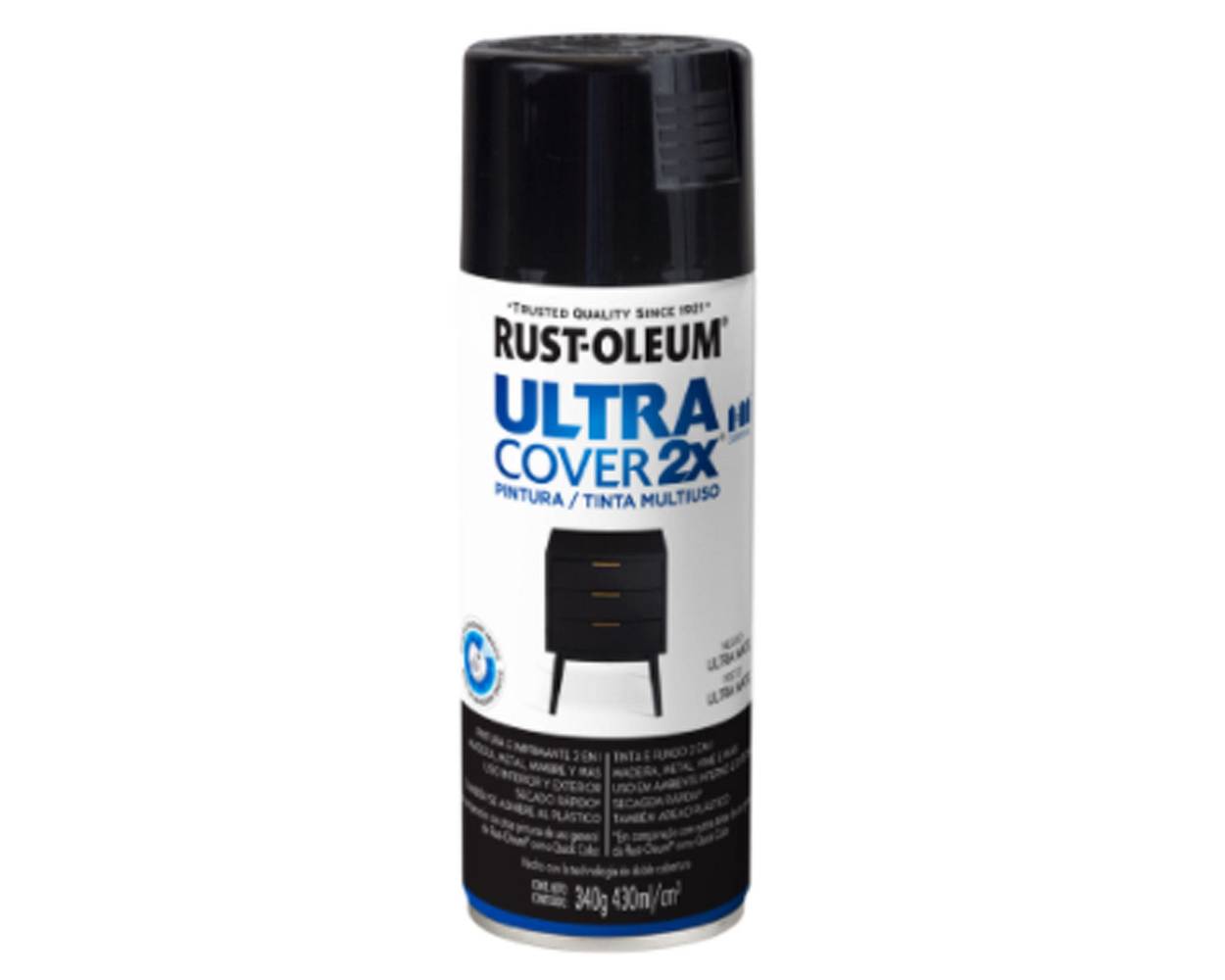 Rust oleum pintura spray ultra cover 2x negro brillante (lata 430 g)