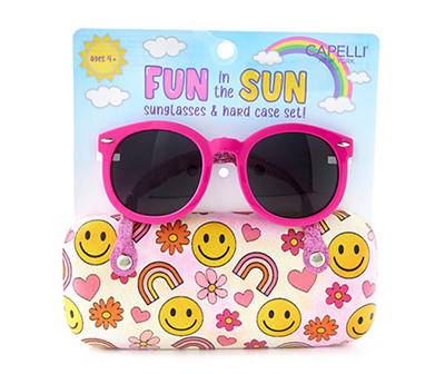 Pink & Yellow Smiley & Rainbow Kids' Sunglasses & Hard Case