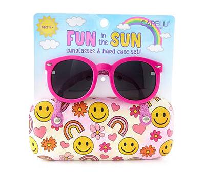 Capelli Smiley & Rainbow Kids' Sunglasses & Hard Case (pink-yellow )