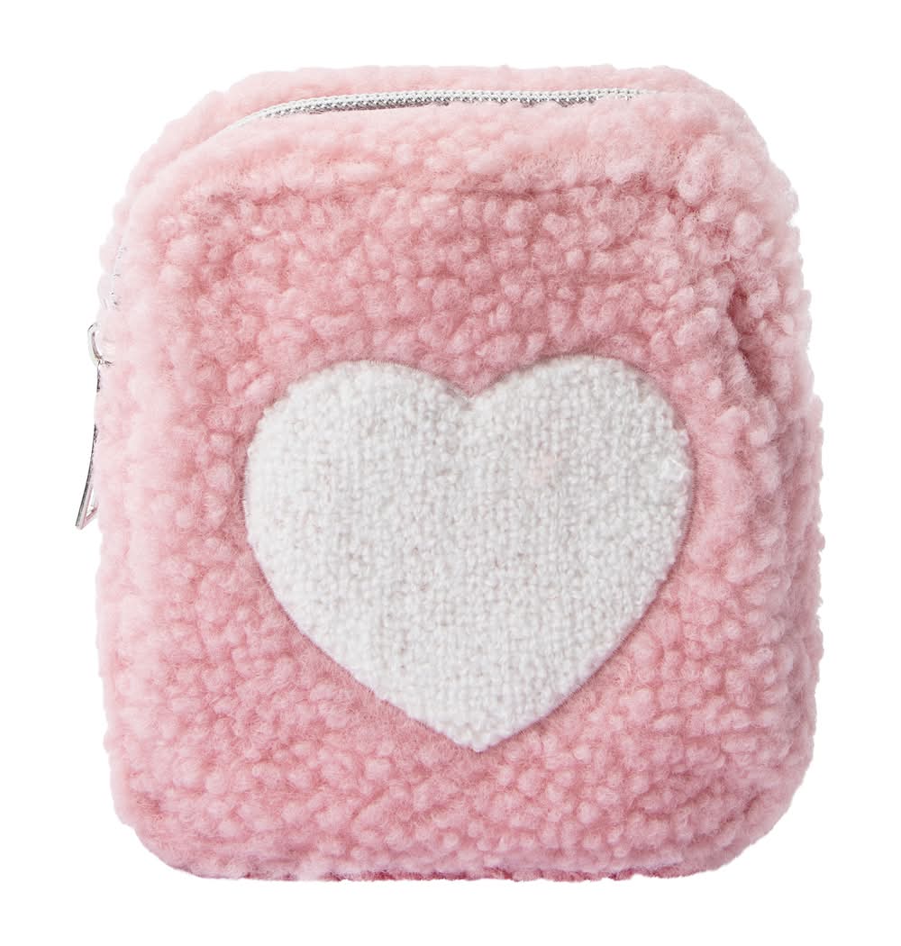 Icon Sherpa Travel Cosmetic Bag Pink/White Heart