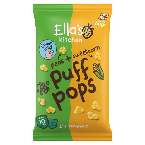 Ella's Kitchen Organic Peas and Sweetcorn Puff Pops Snacks 10+ Months 4 X 9g (36g)