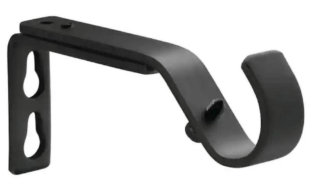 Home Decorators Collection Matt Black Steel Single 5 In. Projection Curtain Rod Bracket (Set Of 2)