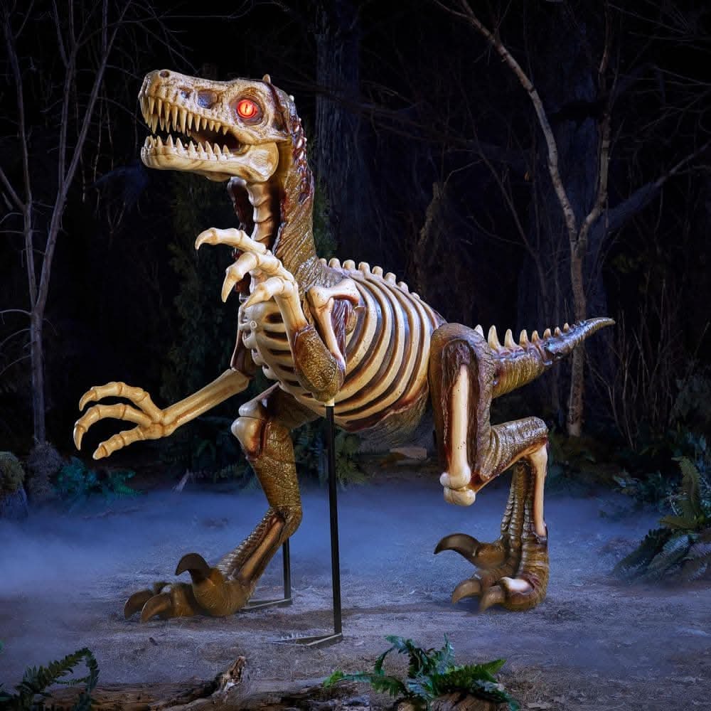 Home Accents Holiday 8 Ft Long Grave & Bones Giant-Sized Animated Led Zombie Velociraptor