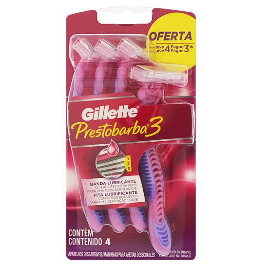 Gillette aparelho para depilação descartável prestobarba 3