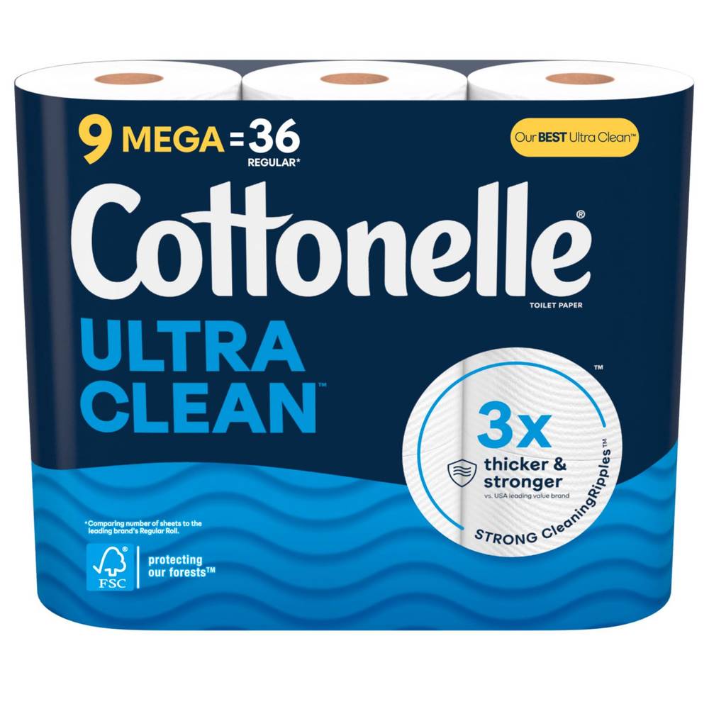 Cottonelle Ultra Clean Toilet Paper, Mega Rolls, 9 Ct