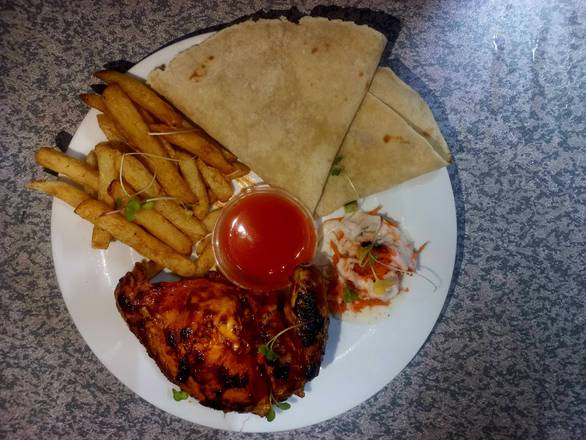 1/4 Chicken , Chips , Roti and Salad