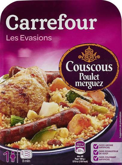 Plat cuisiné couscous poulet merguez CARREFOUR - la barquette de 440g