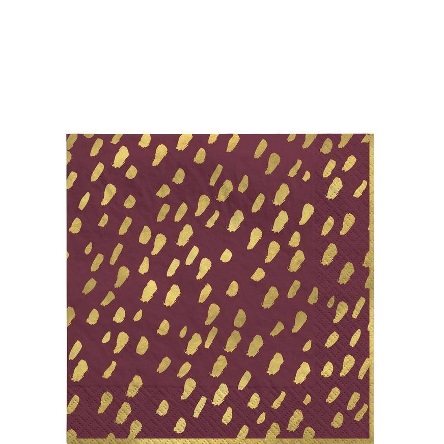 Maroon With Gold Brushed Dots Beverage Napkins, 5in, 20ct