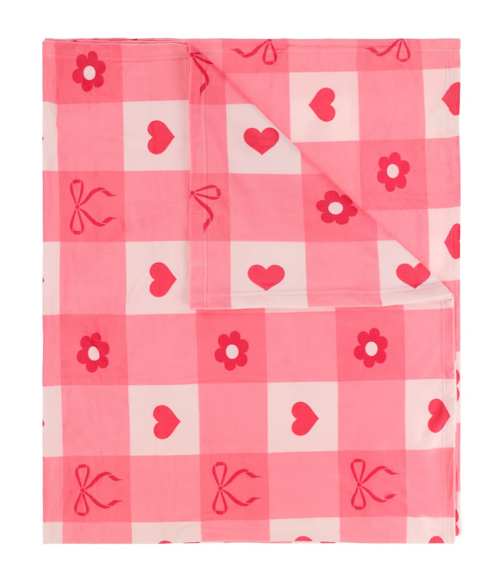 Plush Blanket 50inx60in Valentine Gingham
