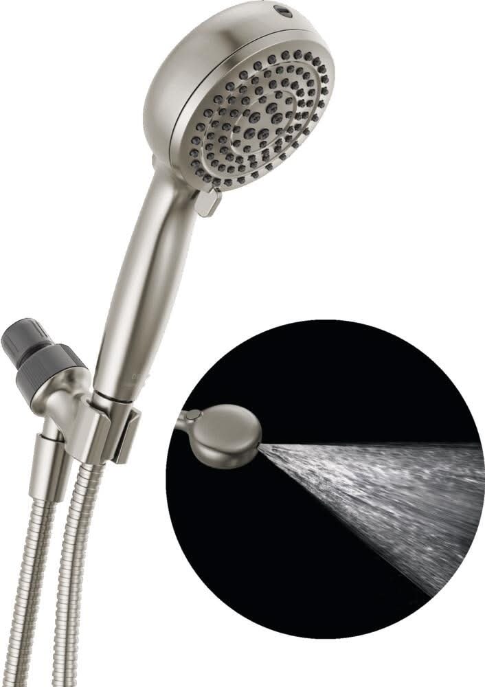 Delta ProClean 6.0 -Spray Spotshield Brushed Nickel 4.5-in Round High Pressure Handheld Shower Head 2.5 GPM
