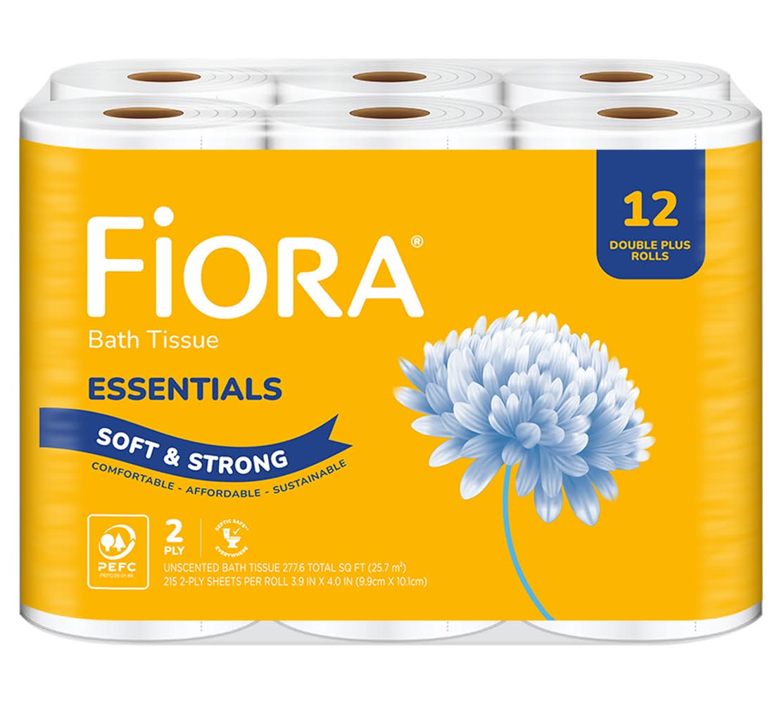 Fiora Essentials Soft & Strong Unscented 2 Ply Bath Tissue, 3.9x4.0 in (12 ct)
