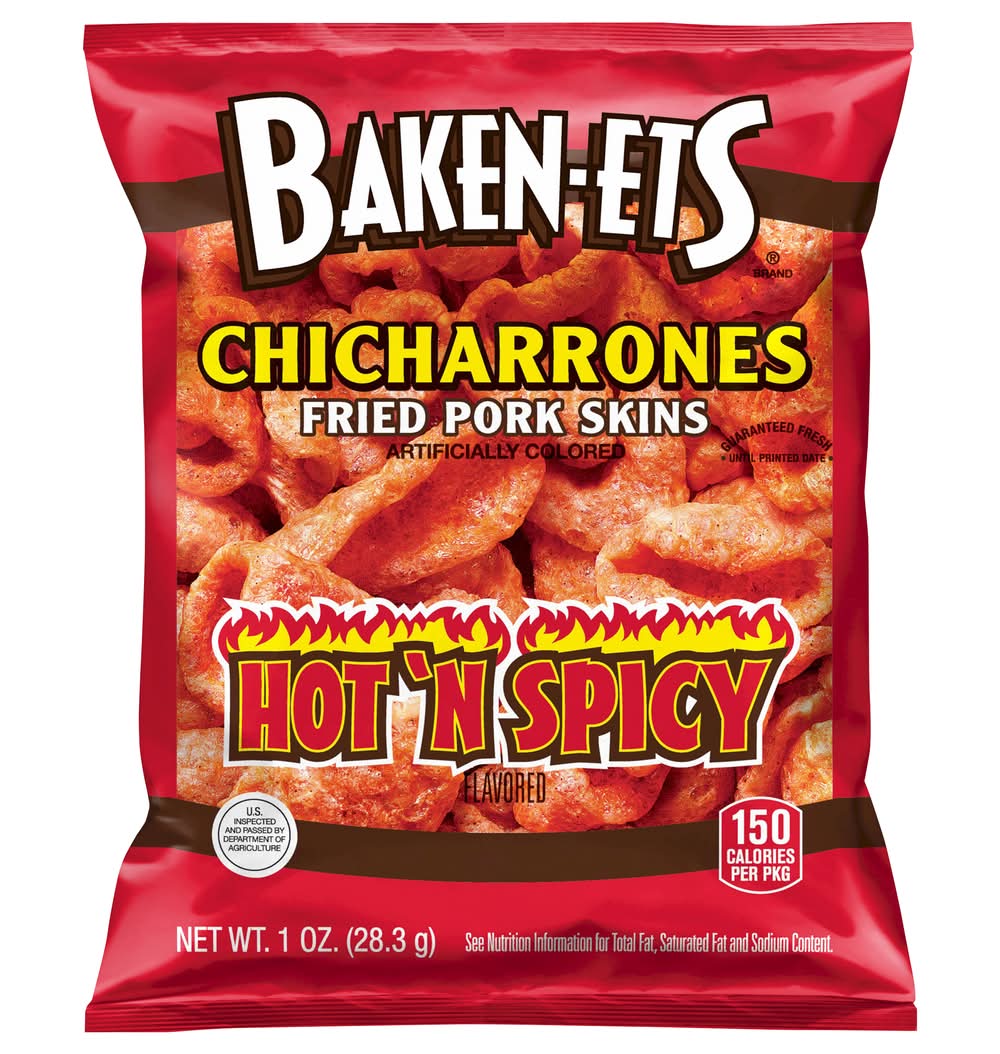 Baken-Ets Chicharrones Fried Pork Skins, Hot' N Spicy (1 oz)