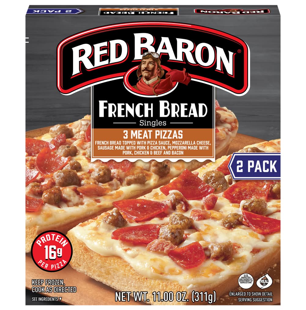 Red Baron French Bread Singles Pizza, 3 Meat (11 oz, 2 ct)