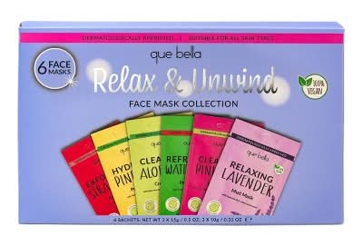 Que Bella Beauty Relax & Unwind Face Mask Collection, Assorted (2.55 oz, 6 ct)