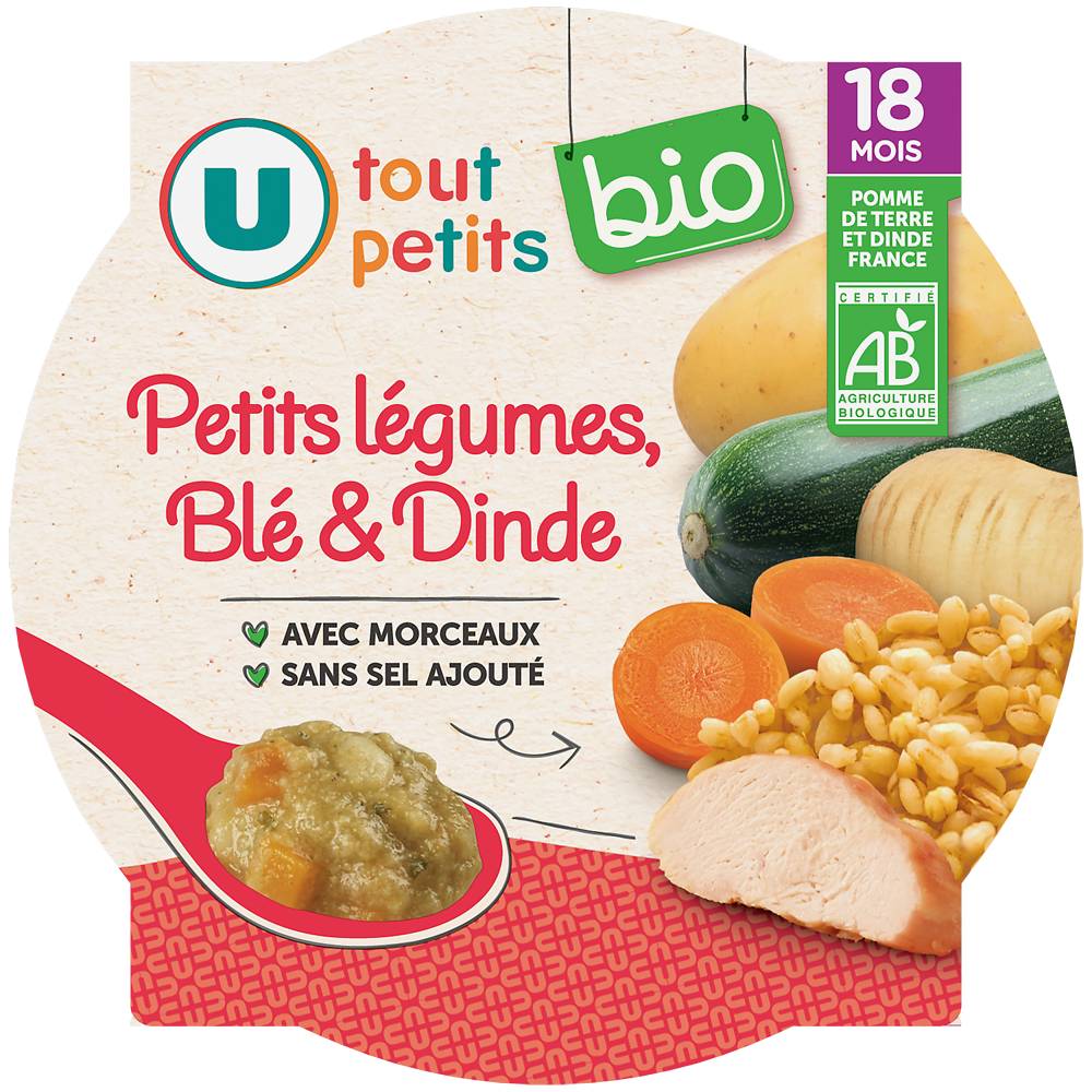 U Tout Petits Bio - Assiette de courgette blé et dinde des 18 mois