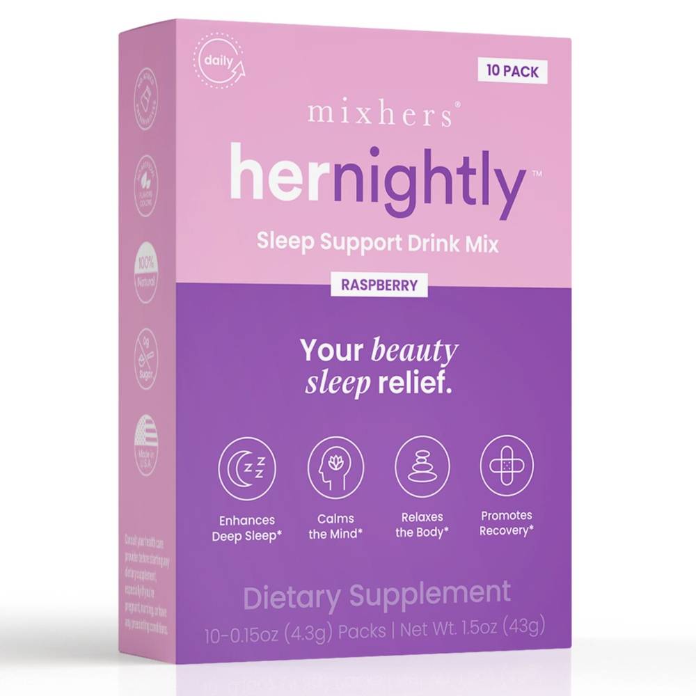 Mixhers Hernightly Sleep Support Drink Mix, Raspberry (0.15 oz, 10 ct)