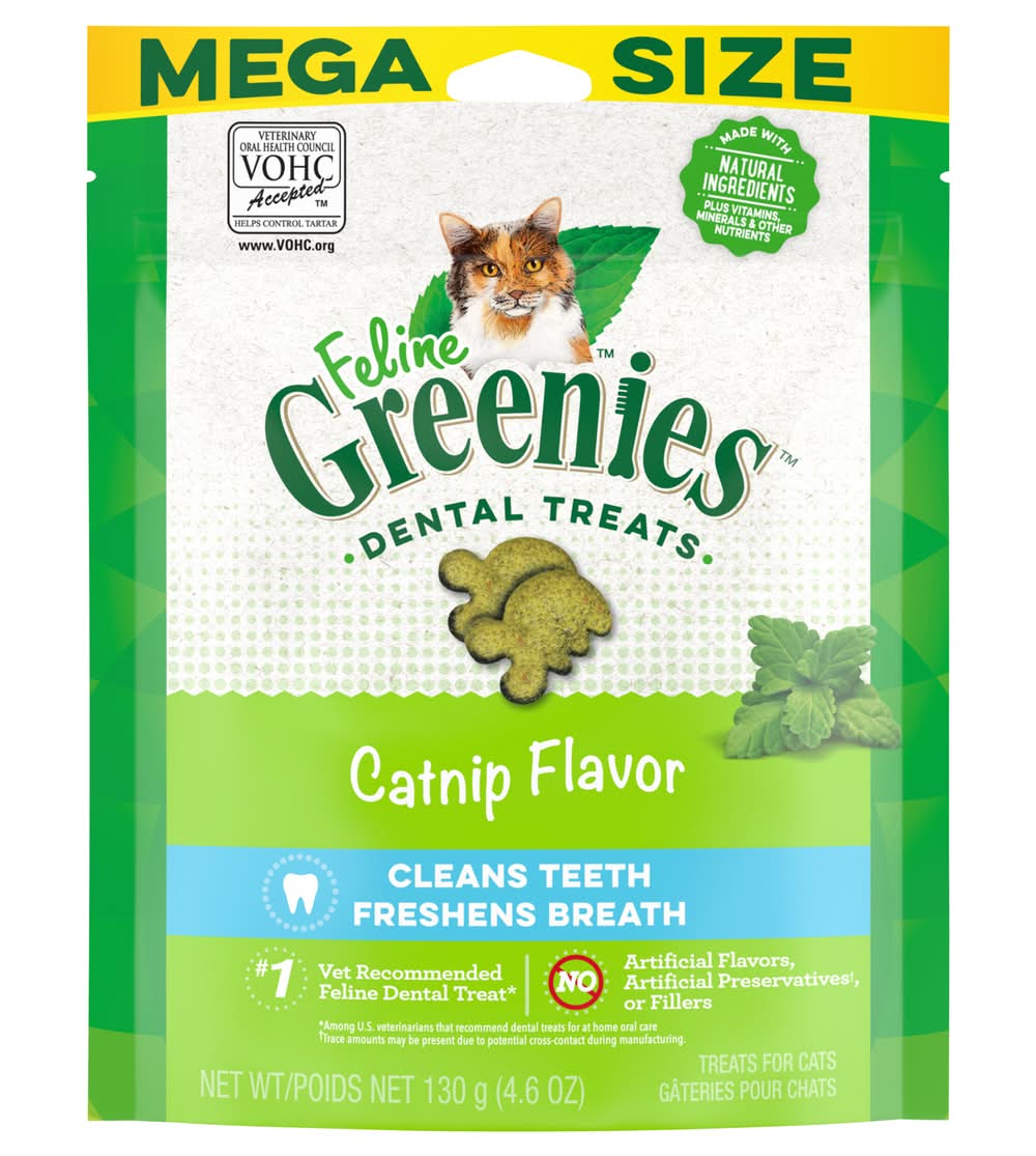 Greenies Feline Adult Dental Cat Treats, Catnip (4.6 oz)