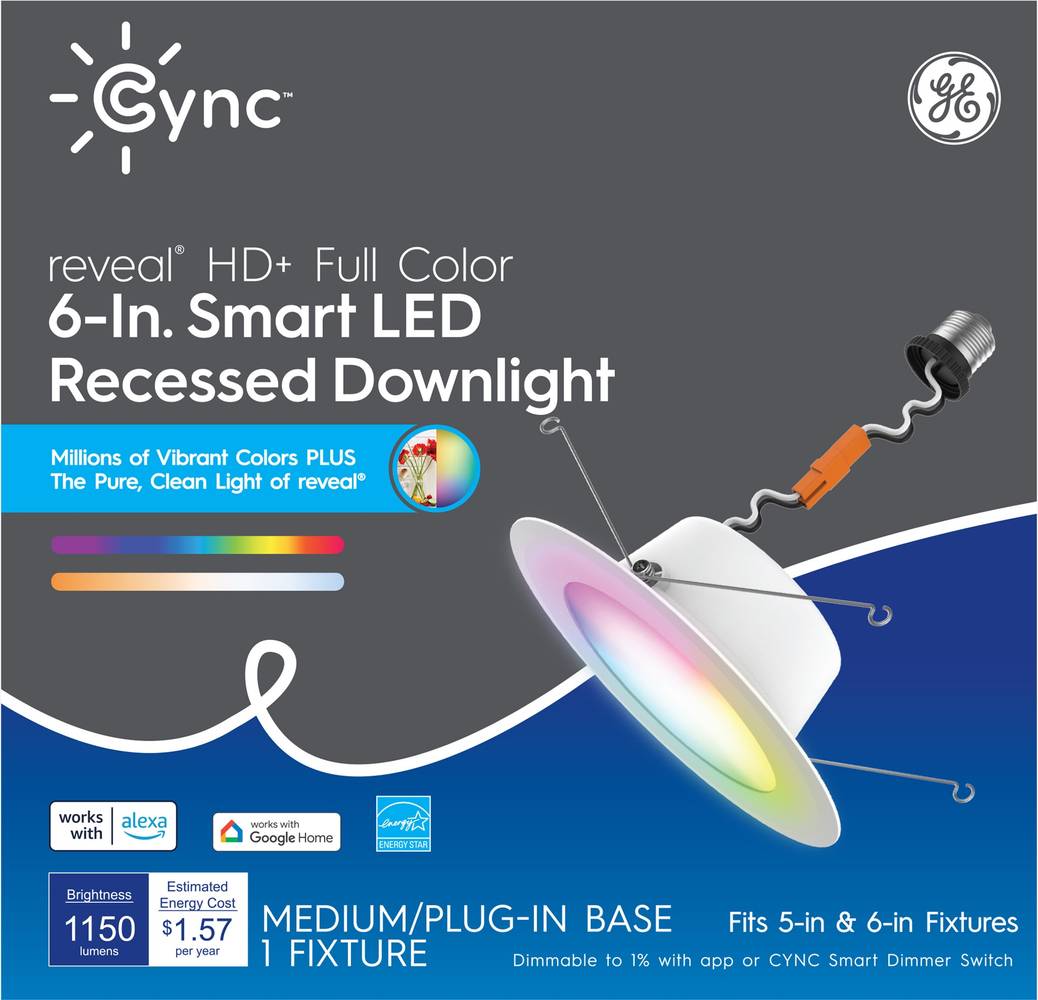 GE Cync Smart Bluetooth Compatibility White 5-in or 6-in 1150-Lumen Switchable White Round Dimmable LED Canned Shower Recessed Downlight | 93131466