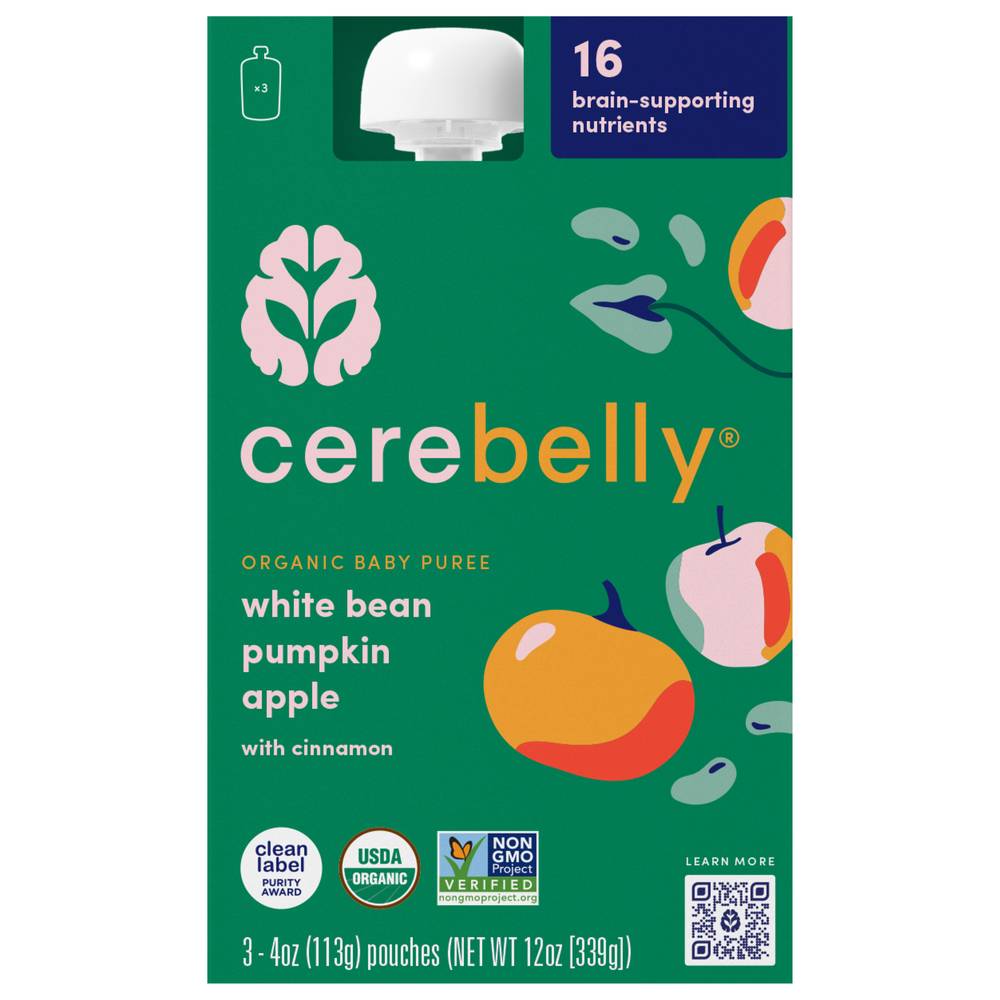 Cerebelly Organic Baby Puree, White Bean Pumpkin Apple (4 oz, 3 ct)