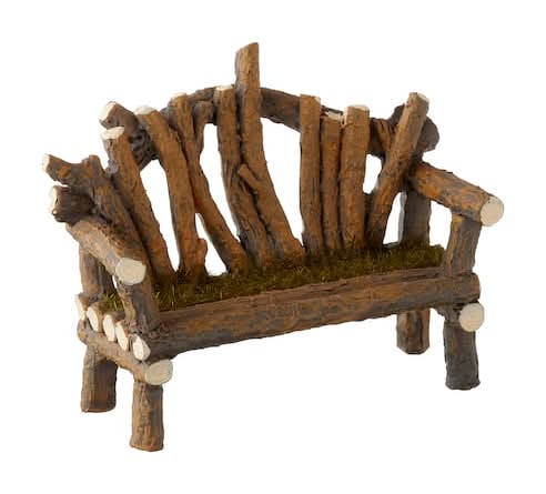Make Market Mini Wooden Bench With Moss, Greenish Umber